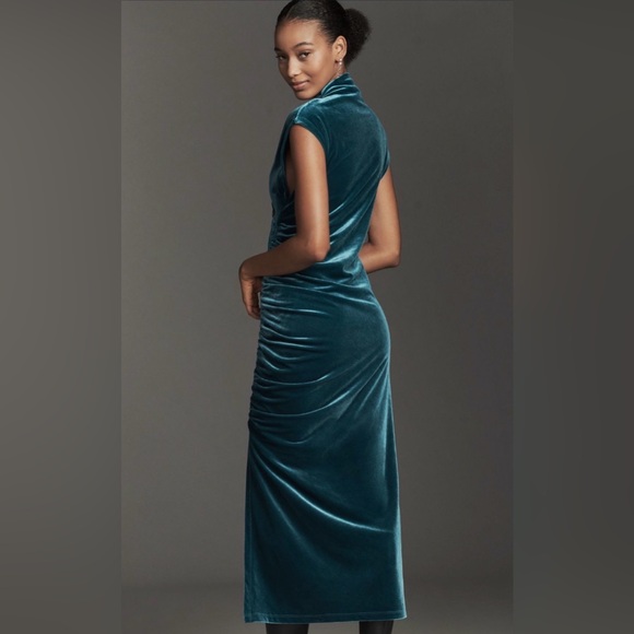 Anthropologie Teal Velvet Maxi Dress NWT - Picture 3 of 11